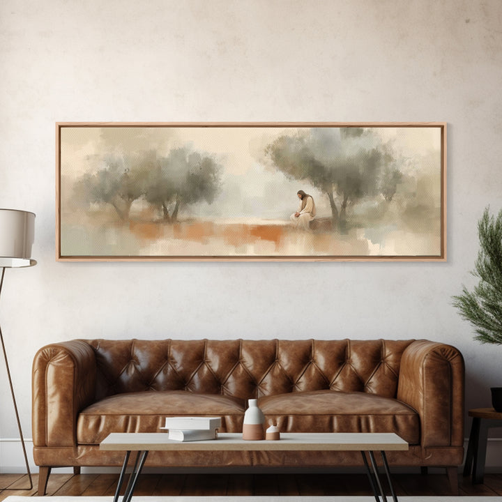 Evening Of Devotion – Framed Canvas Print – Panoramic Art – Christian Wall Art – Jesus Art Print – Christian Christmas Art – Large Christia