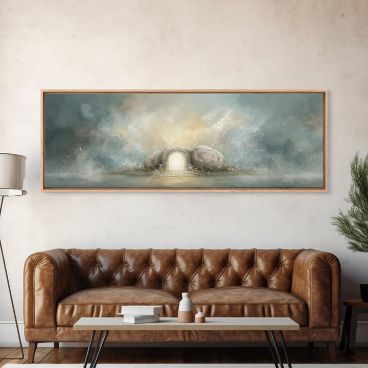Dawn Of Hope – Framed Canvas Print – Extra Wide Art – Christian Art Canvas – Christian Painting – Christmas Art – Jesus Painting