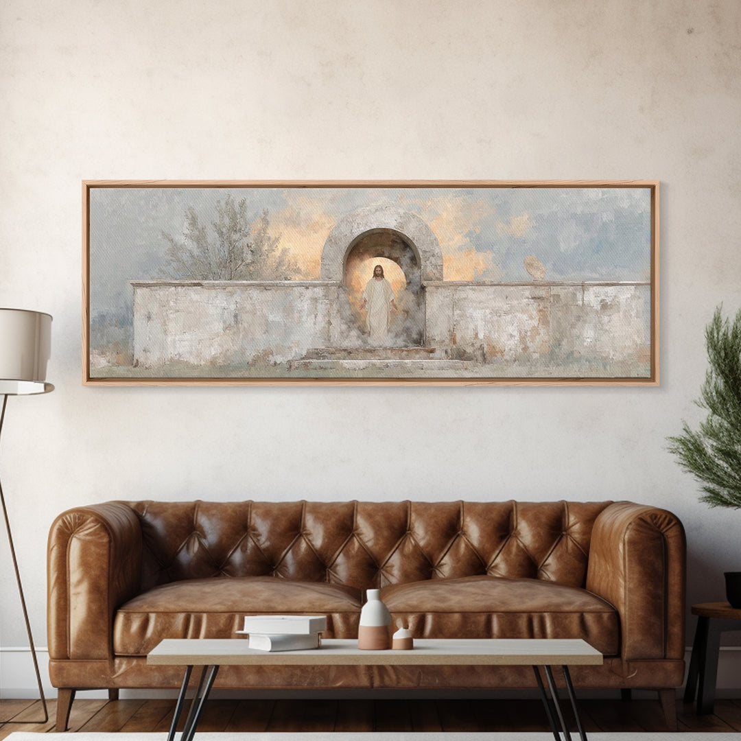 Radiant Salvation, Framed Canvas Print, Panoramic Painting, Christian Art Canvas, Jesus Wall Art, Christian Christmas Art, Christian Decor