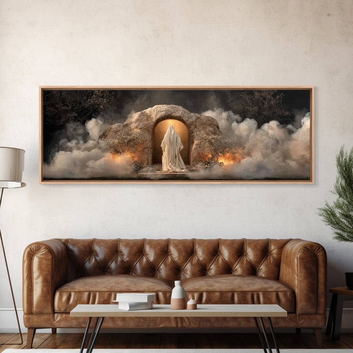 Risen In Light – Framed Canvas Print – Panoramic Wall Art – Christian Art Work – Jesus Painting – Christian Christmas Art – Modern Christia