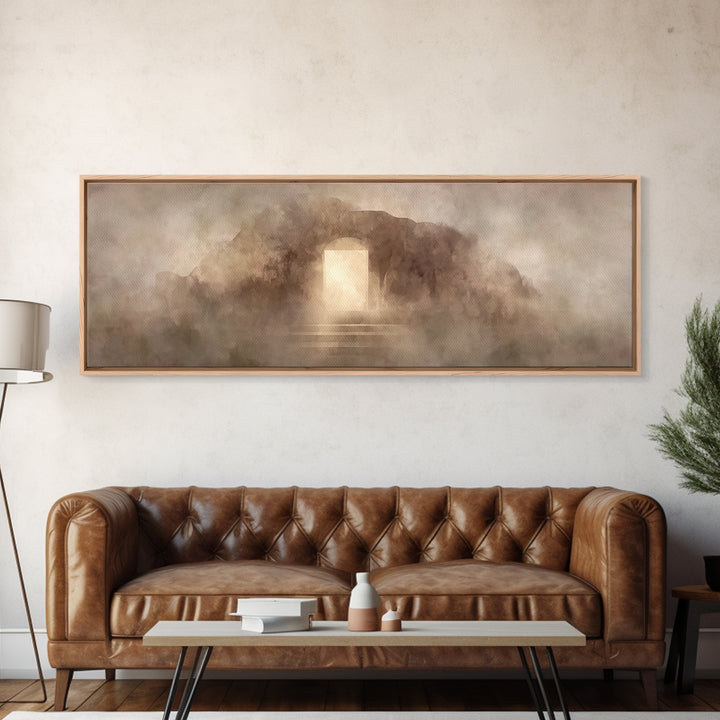 Resurrection Stone Gate | Framed Canvas Print | Panoramic Art | Christian Art Canvas | Christian Painting | Jesus Painting | Christmas Art