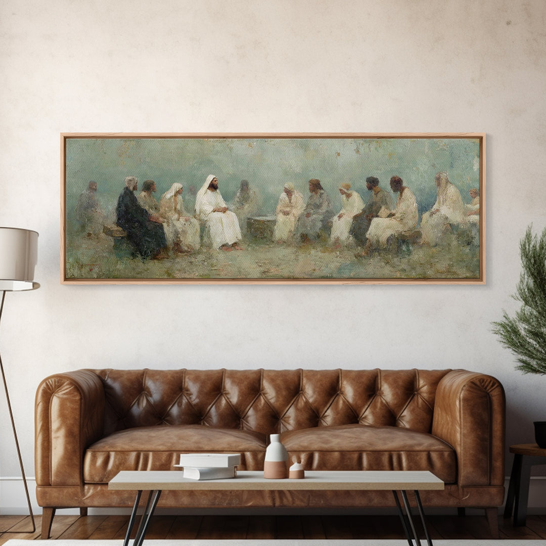 Circle Of Wisdom, Framed Canvas Print, Panoramic Art, Christian Wall Art, Jesus Painting, Christian Art Canvas, Christian Painting