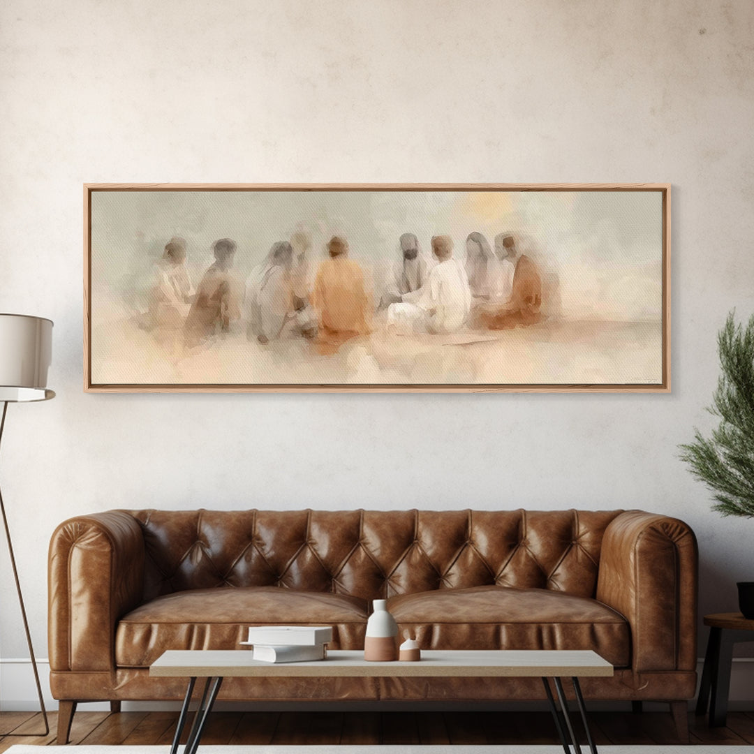 Gathered In Light – Framed Canvas Print – Panoramic Painting – Christian Art Canvas – Jesus Art Print – Christian Wall Art – Christian Deco