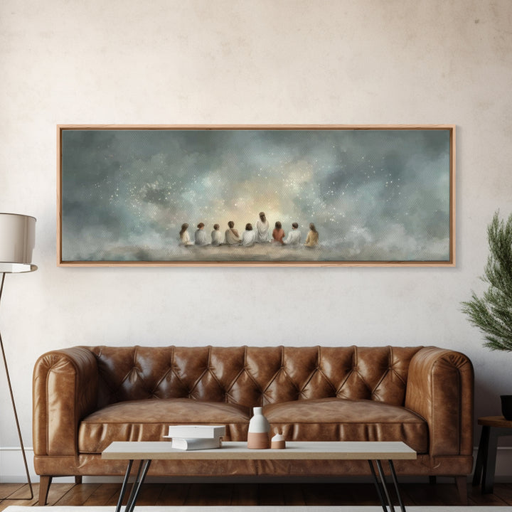 Heavenly Gathering, Framed Canvas Print, Panoramic Print, Christian Art Canvas, Christian Painting, Jesus Painting, Christian Wall Art