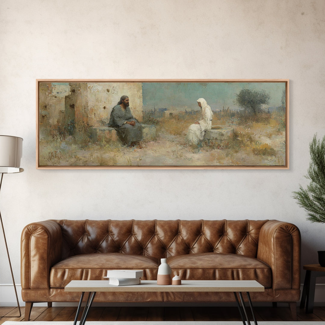 Desert Well Grace - Framed Canvas Print - Christian Wall Art - Jesus Painting - Panoramic Art - Christian Decor - Christian Art Canvas