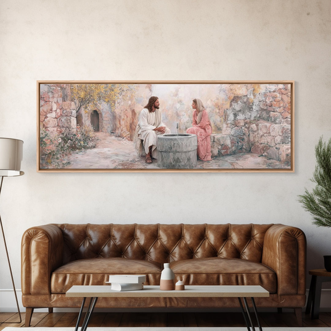 Gentle Well Light – Framed Canvas Print – Christian Art Print – Jesus Painting – Panoramic Frame – Christian Wall Art – Christian Decor