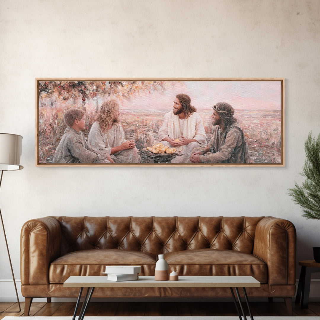 Humble Gathering Grace – Framed Canvas Print – Jesus Painting – Christian Art Canvas – Panoramic Art – Christian Decor – Christian Wall Art