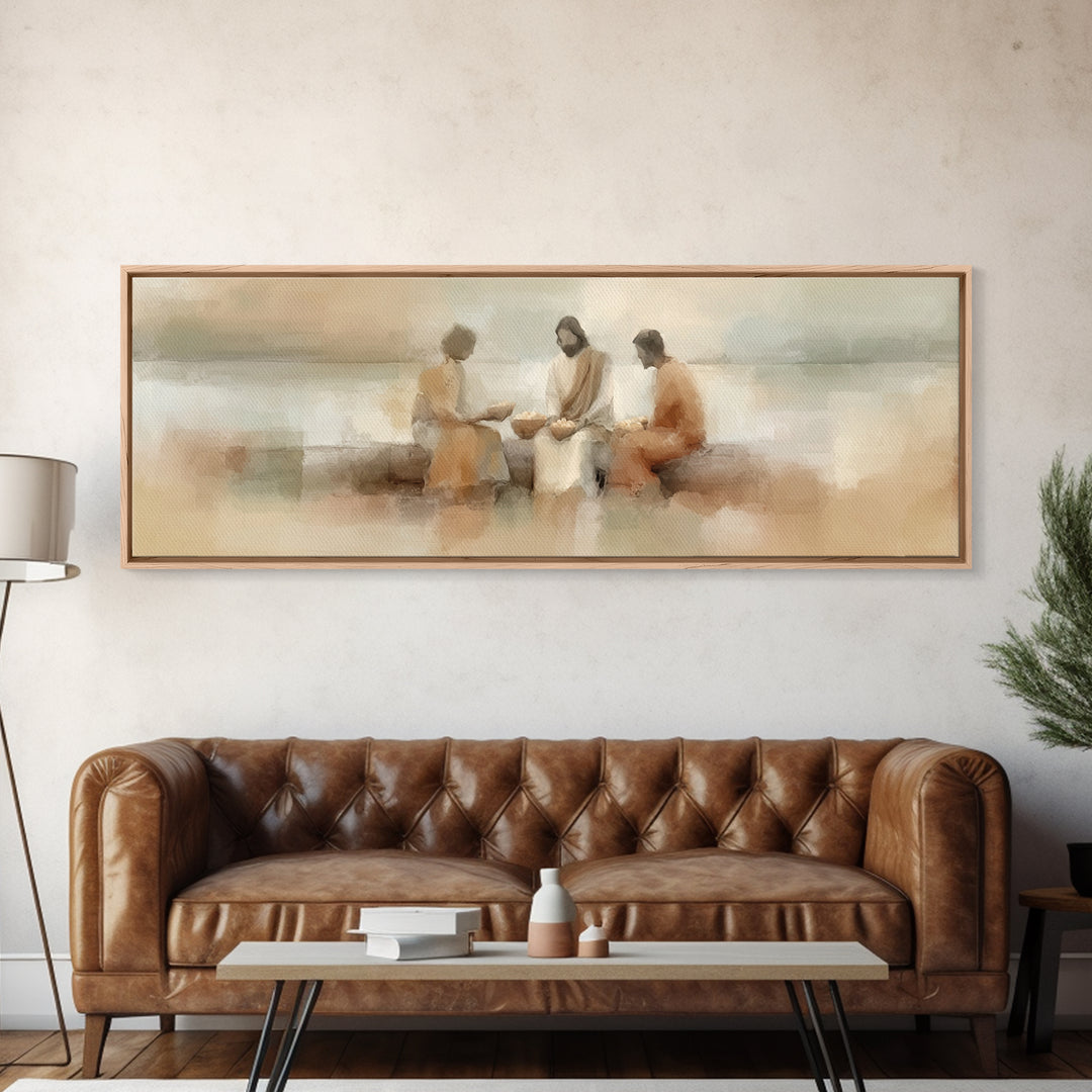 Shore of Abundance – Framed Canvas Print – Jesus Painting – Christian Wall Art – Panoramic Art – Christian Art Canvas – Christian Gift