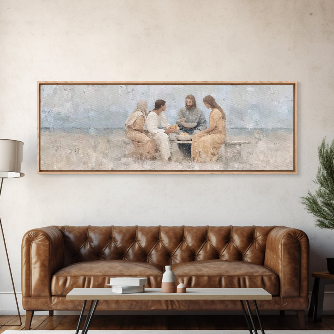 Meal Of Grace | Framed Canvas Print | Panoramic Painting | Christian Wall Art | Jesus Painting | Christian Art Canvas | Christian Decor