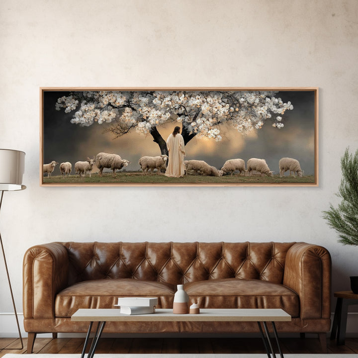Under Blooming Grace, Framed Canvas Print, Christian Art Canvas, Panoramic Painting, Christian Wall Art, Jesus Painting, Christian Decor