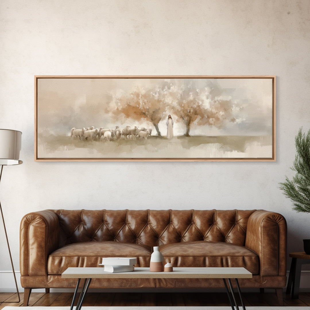 The Shepherd’s Calm – Framed Canvas Print – Christian Wall Art – Jesus Painting – Panoramic Art – Christian Art Canvas – Christian Christma