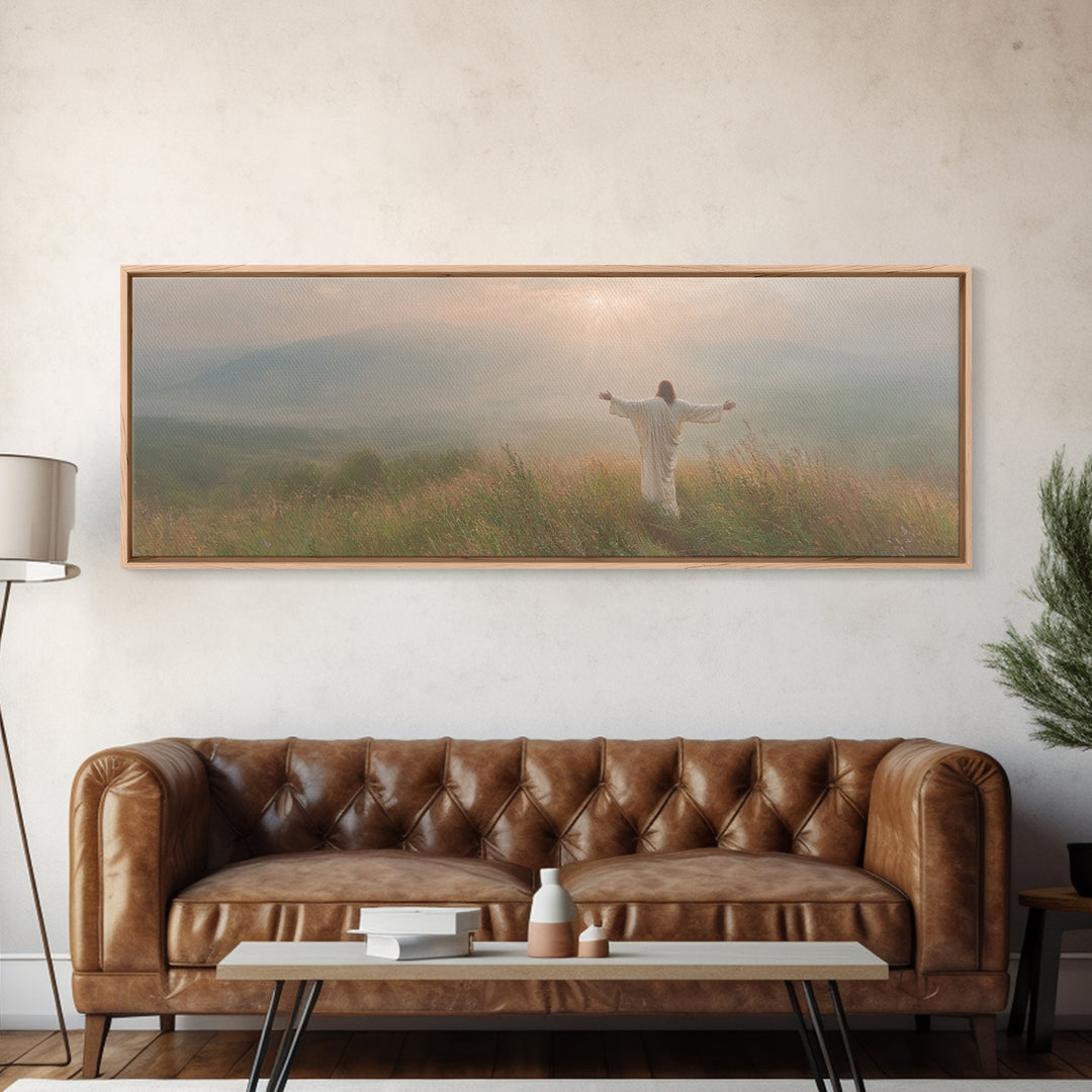 Crowned In Sunrise | Framed Canvas Print | Christian Wall Art | Jesus Painting | Panoramic Print | Christian Art Canvas | Christmas Art Wor