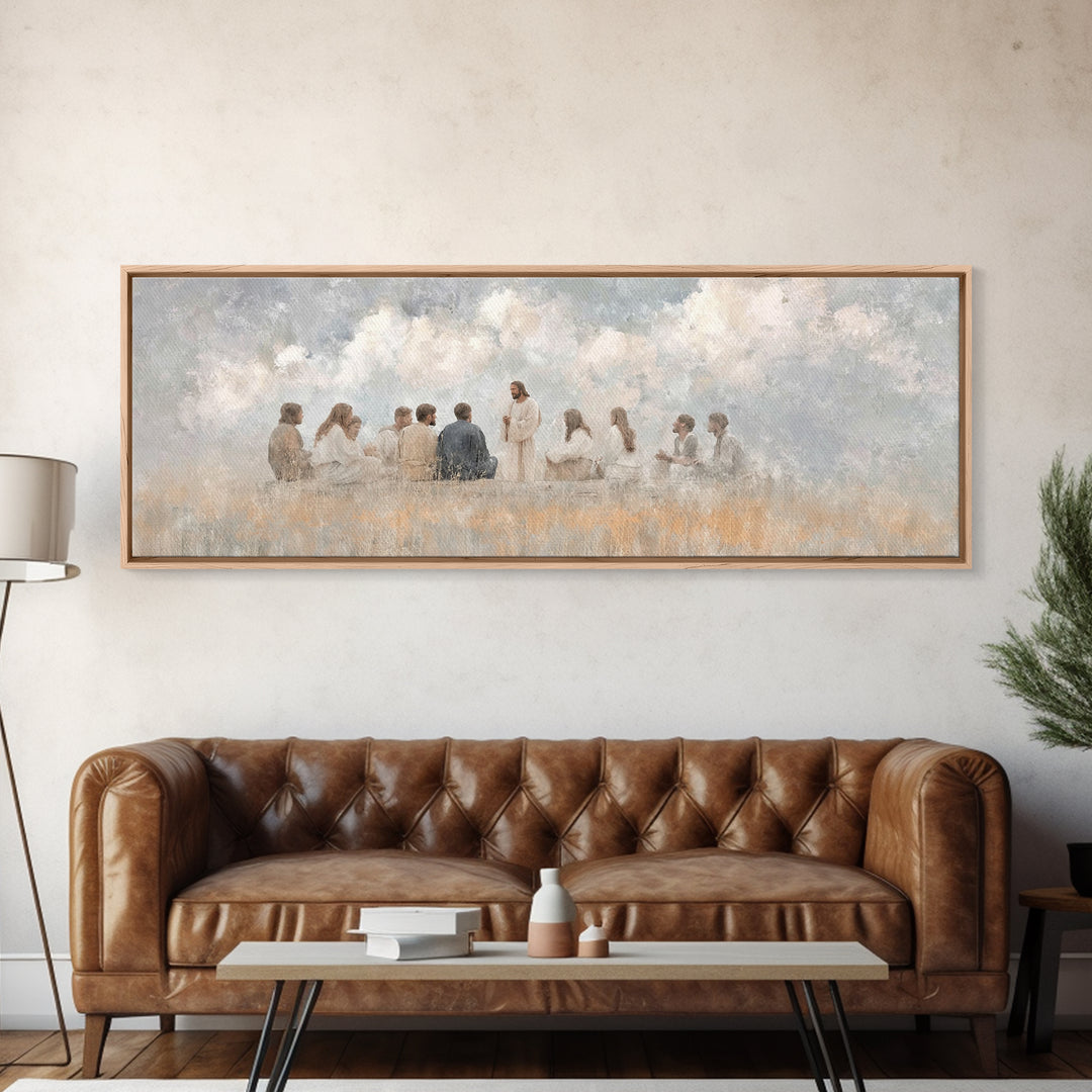 Cloudside Teaching – Framed Canvas Print – Christian Wall Art – Panoramic Art – Christian Art Canvas – Jesus Painting – Large Christian Pai
