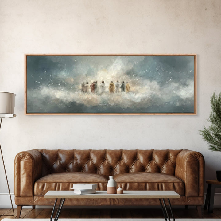 Heavenly Gathering, Framed Canvas Print, Christian Wall Art, Panoramic Print, Christian Art Canvas, Jesus Painting, Christian Christmas Art