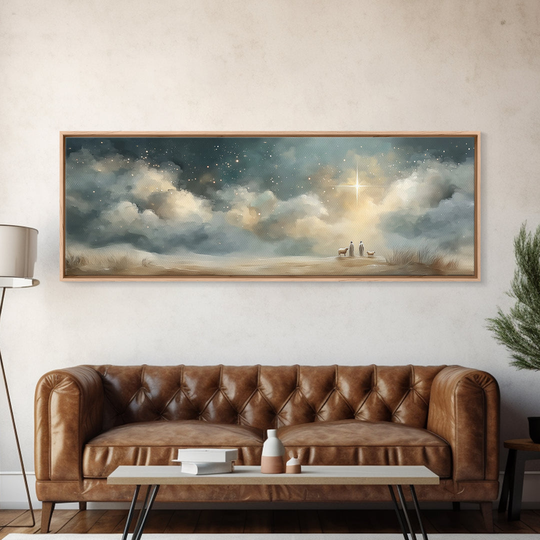 Radiant Night Promise – Framed Canvas Print – Christian Wall Art – Panoramic Print – Jesus Art Print – Christmas Art – Christian Painting