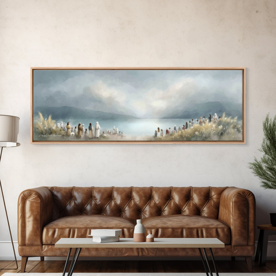 The Gathering Light – Framed Canvas Print – Christian Wall Art – Panoramic Art – Christian Art Canvas – Jesus Painting – Christian Decor