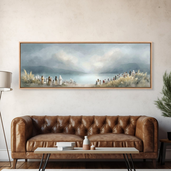 The Gathering Light – Framed Canvas Print – Christian Wall Art – Panoramic Art – Christian Art Canvas – Jesus Painting – Christian Decor