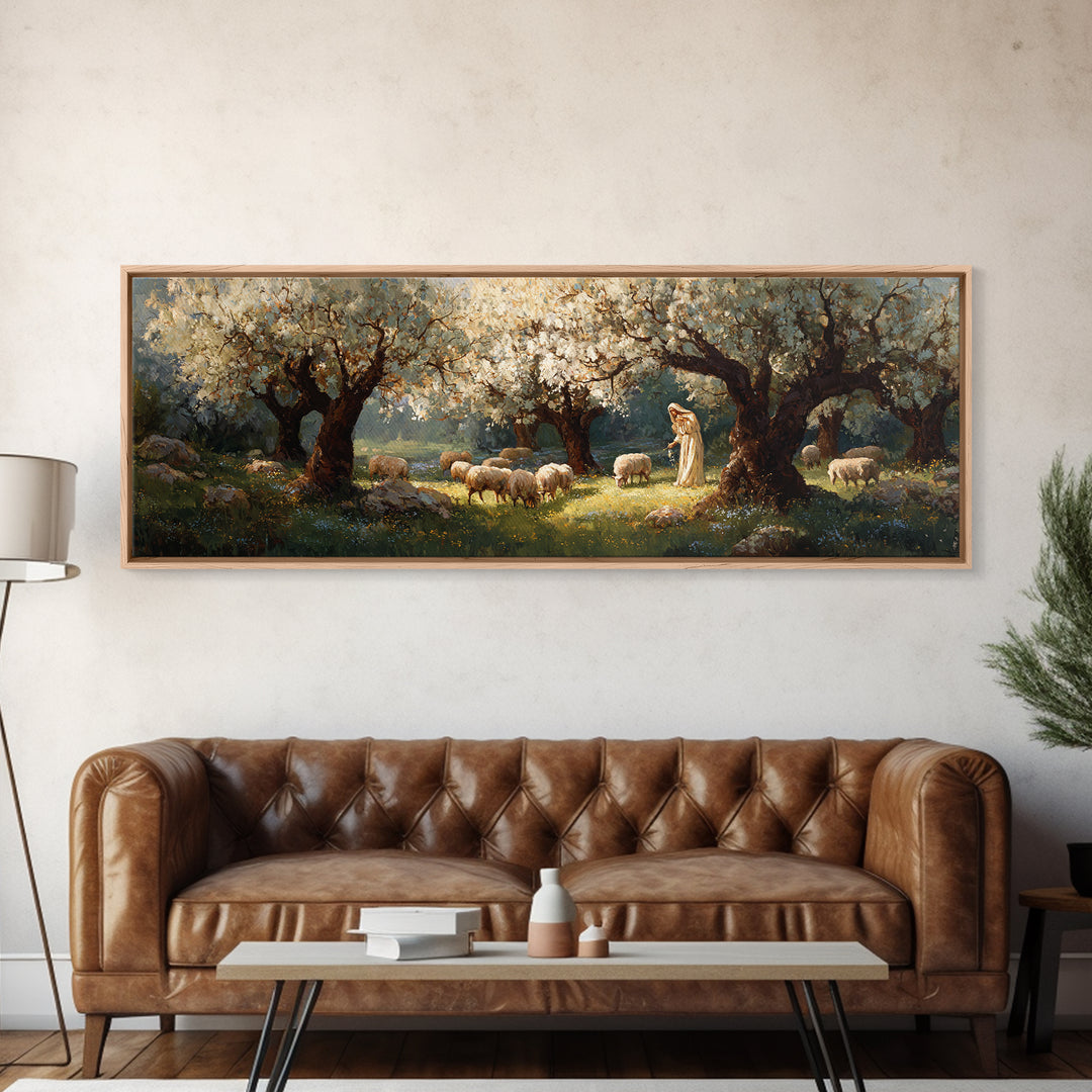 Blossoms Of Guidance | Framed Canvas Print | Panoramic Painting | Christian Art | Jesus Canvas Art | Christian Wall Art | Christian Gift