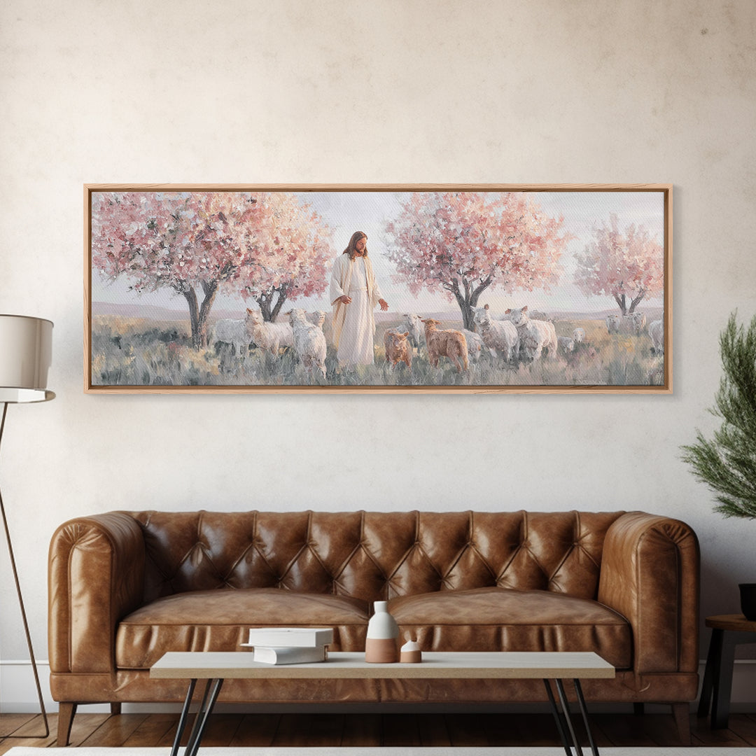 Blush Orchard Peace, Framed Canvas Print, Panoramic Painting, Christian Paintings, Jesus Canvas Art, Christian Wall Art, Christian Art Prin