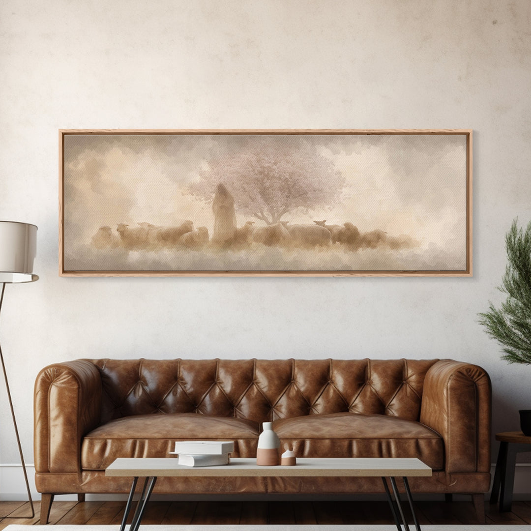 Soft Blossom Keeper – Framed Canvas Print – Panoramic Painting – Christian Wall Art – Jesus Canvas Art – Christian Decoration – Christian P