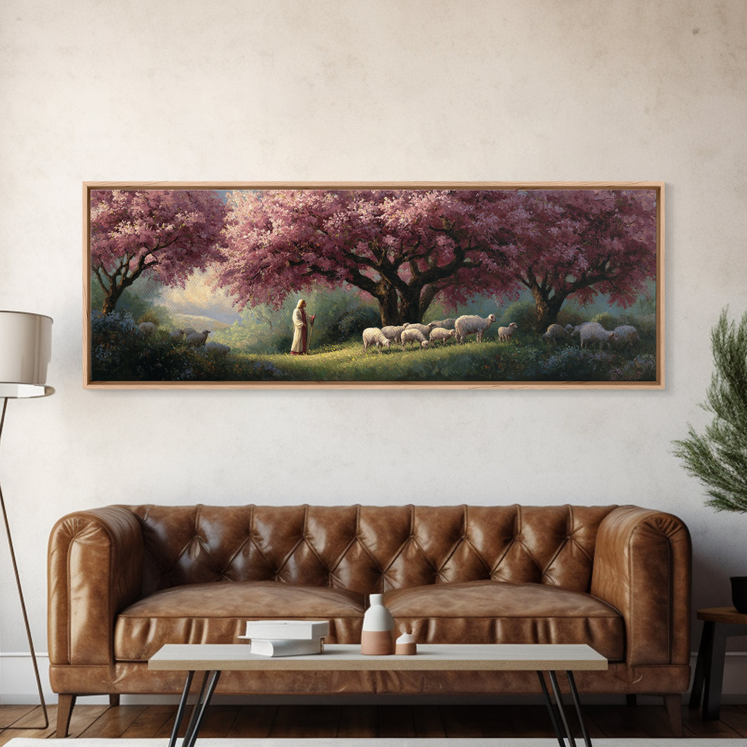 Blossoms Of Grace – Framed Canvas Print – Panoramic Art – Christian Wall Art – Jesus Painting – Christian Art Canvas – Christmas Art