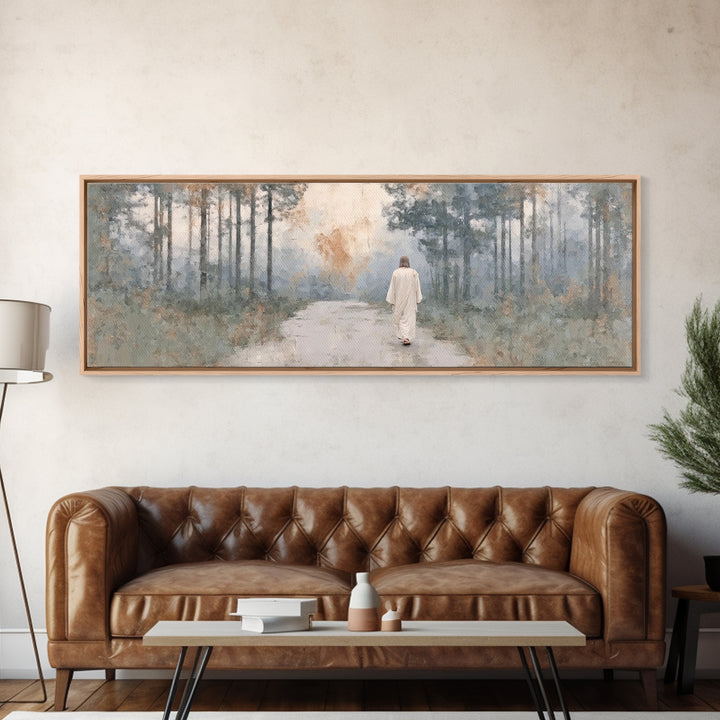 Silent Morning Path, Framed Canvas Print, Panoramic Print, Christian Wall Art, Jesus Art Canvas, Christian Art, Christmas Wall Art