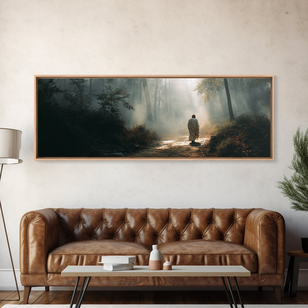 Glory In The Mist | Framed Canvas Print | Panoramic Art | Christian Art Work | Jesus Painting | Christian Christmas Art | Christian Wall Ar