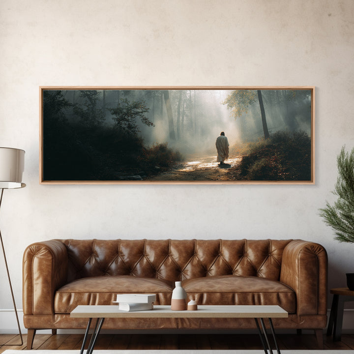 Glory In The Mist | Framed Canvas Print | Panoramic Art | Christian Art Work | Jesus Painting | Christian Christmas Art | Christian Wall Ar