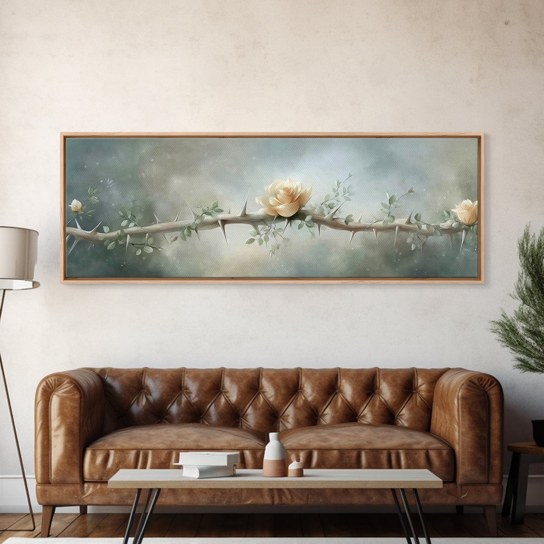 Risen Rose Light | Framed Canvas Print | Panoramic Painting | Christian Art Print | Christian Wall Art | Subtle Christian Art | Christian D