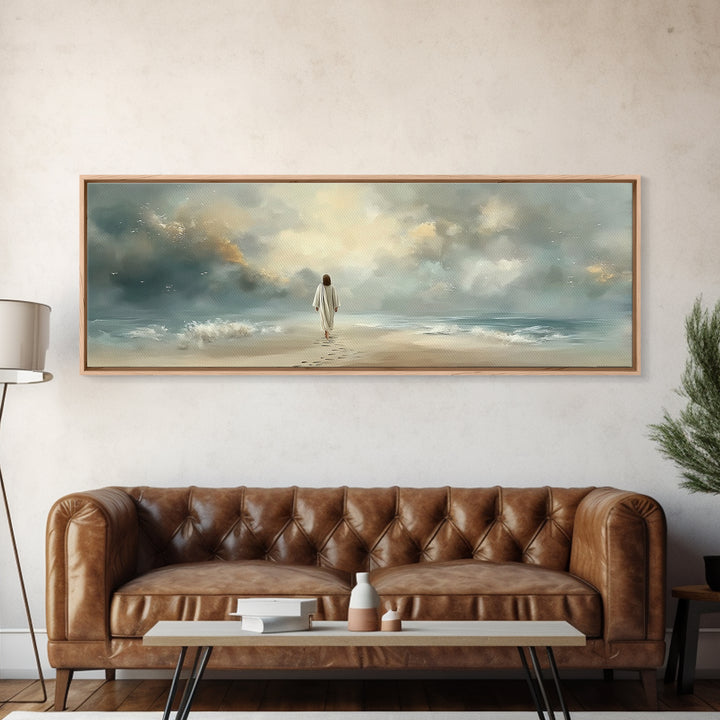 Dawn Of Mercy | Framed Canvas Print | Panoramic Frame | Christian Art Canvas | Jesus Painting | Christian Christmas Art | Christian Decor
