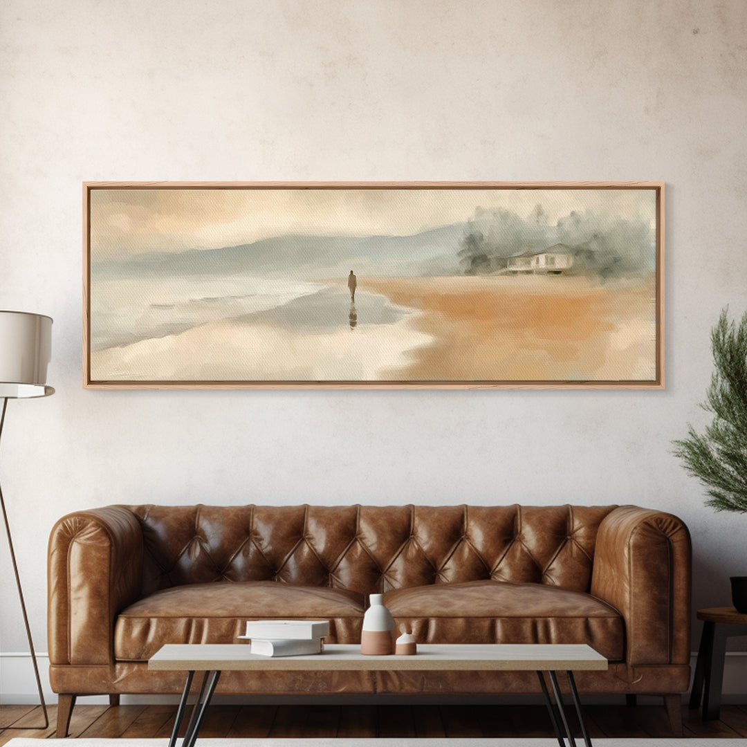 Quiet Coastal Grace | Framed Canvas Print | Christian Art Canvas | Jesus Painting | Panoramic Painting | Christian Wall Art | Christmas Art