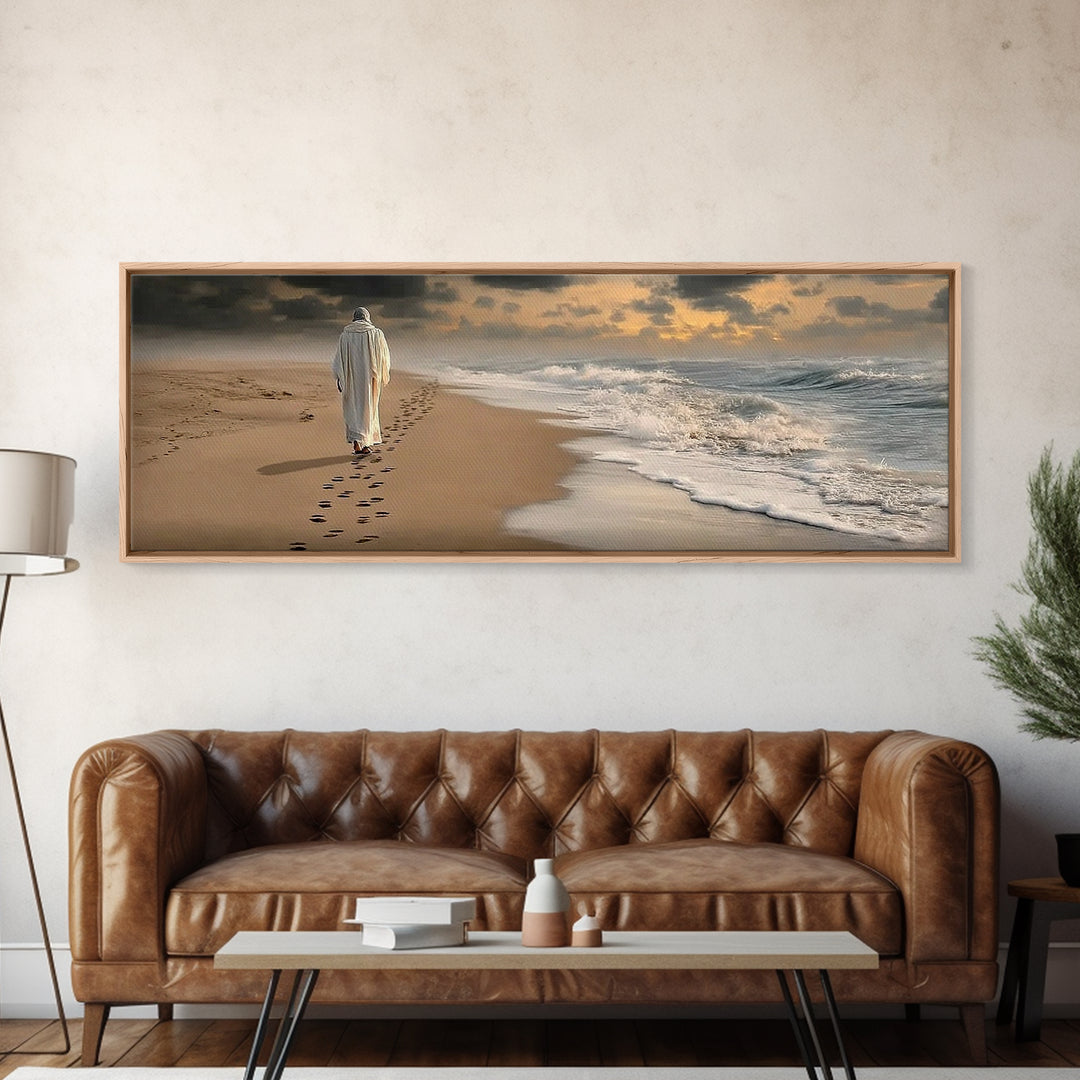 Steps Of Hope, Framed Canvas Print, Jesus Painting, Christian Wall Art, Panoramic Wall Art, Christian Art Canvas, Christmas Art