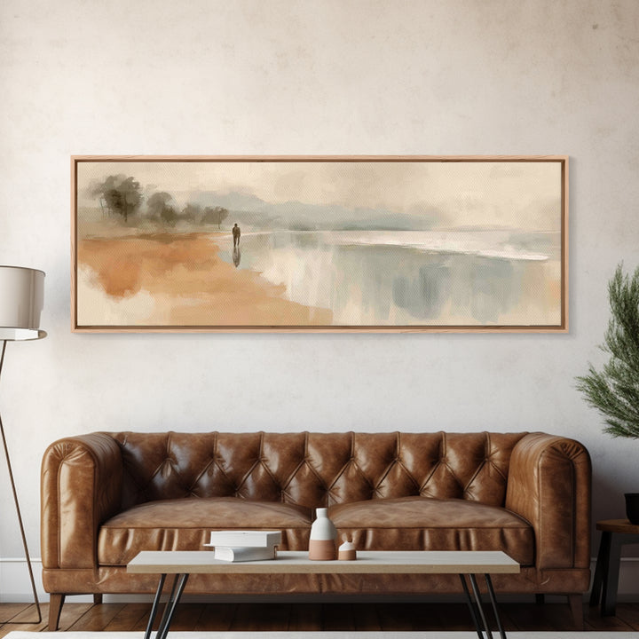 Soft Shore Peace, Framed Canvas Print, Panoramic Wall Art, Christian Art Canvas, Jesus Painting, Christian Wall Art, Christian Christmas Ar