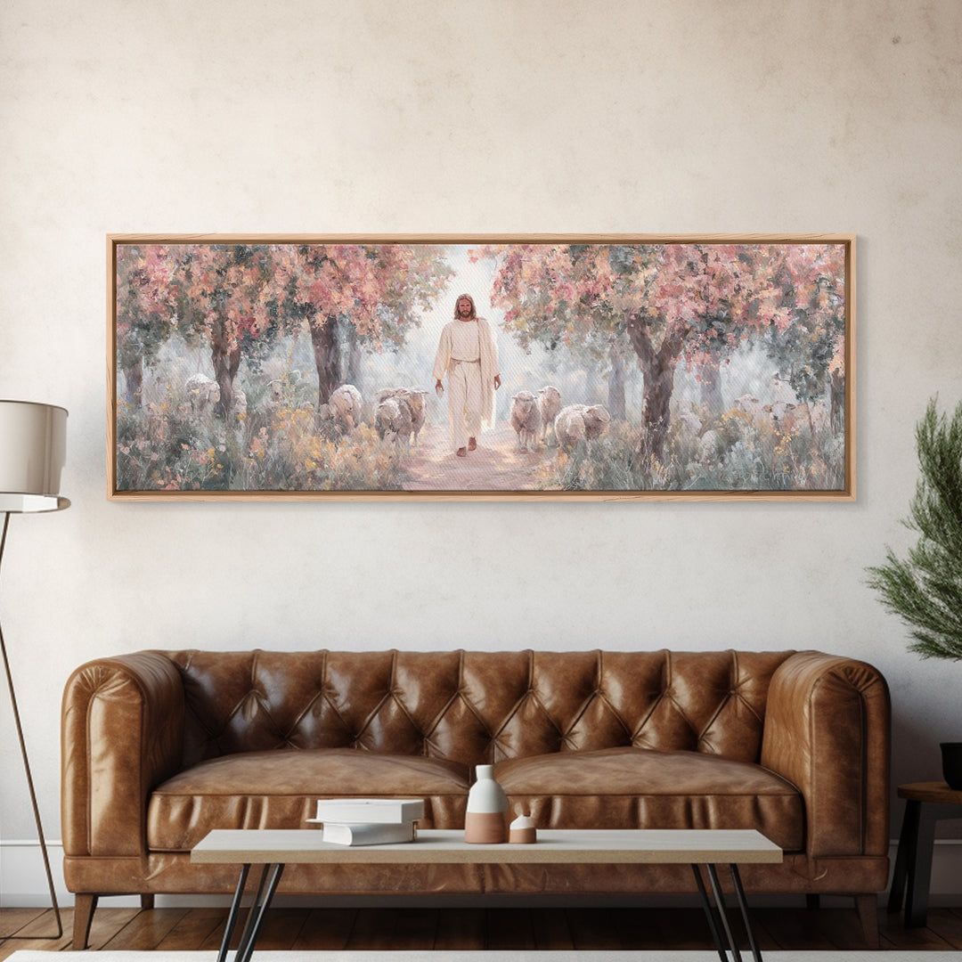 Garden Of Gentle Light | Framed Canvas Print | Panoramic Art | Christian Wall Art | Jesus Painting | Christian Art Canvas | Christmas Art
