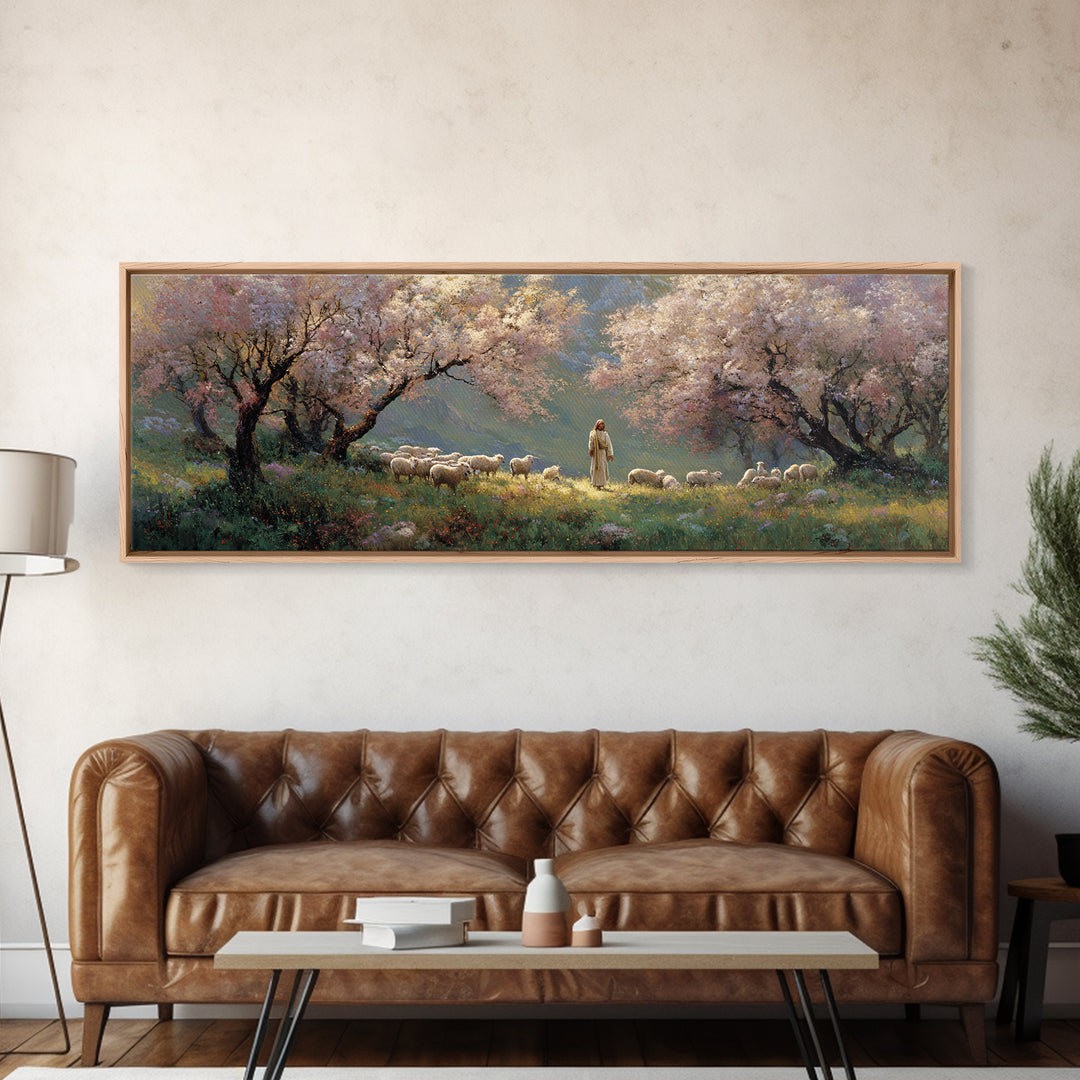 Springtime Grace, Framed Canvas Print, Panoramic Wall Art, Jesus Painting, Christian Wall Art, Christian Art Canvas, Christmas Art