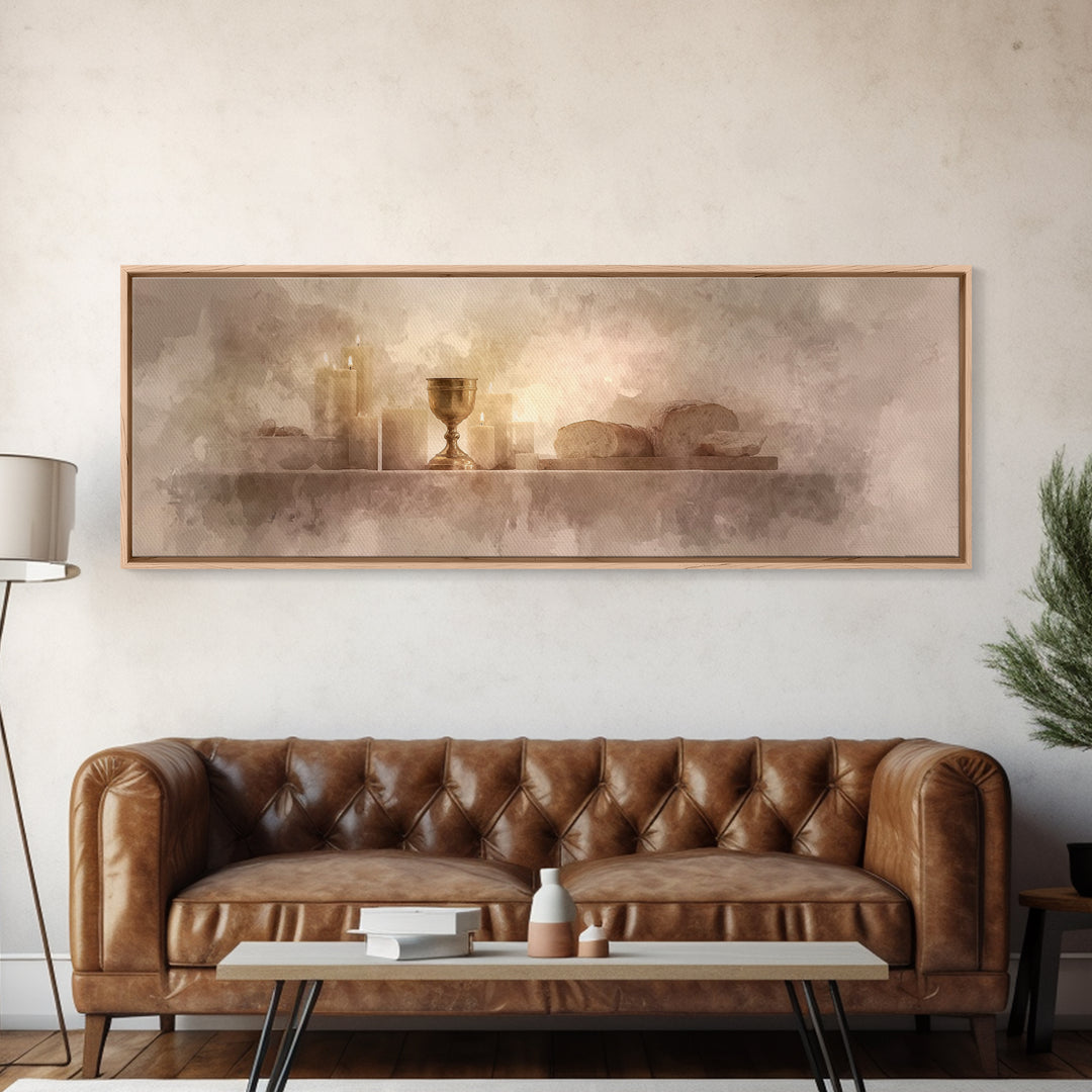 Holy Feast Glow | Framed Canvas Print | Panoramic Print | Christian Wall Art | Christian Art Canvas | Christmas Art | Modern Christian Art