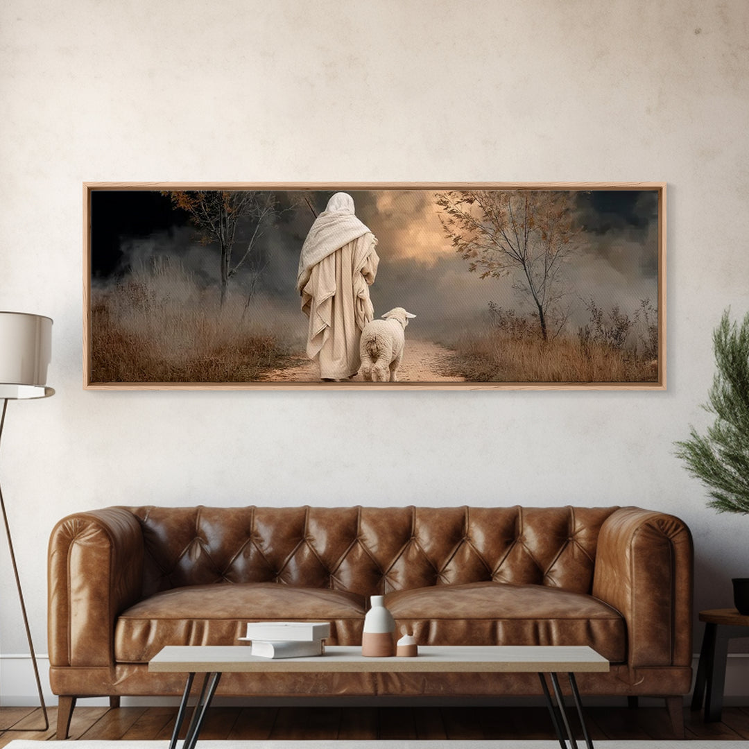 Guiding Through Midnight, Framed Canvas Print, Christian Christmas Art, Jesus Painting Canvas, Panoramic Art, Christian Wall Art, Christmas