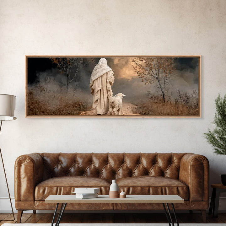 Guiding Through Midnight, Framed Canvas Print, Christian Christmas Art, Jesus Painting Canvas, Panoramic Art, Christian Wall Art, Christmas