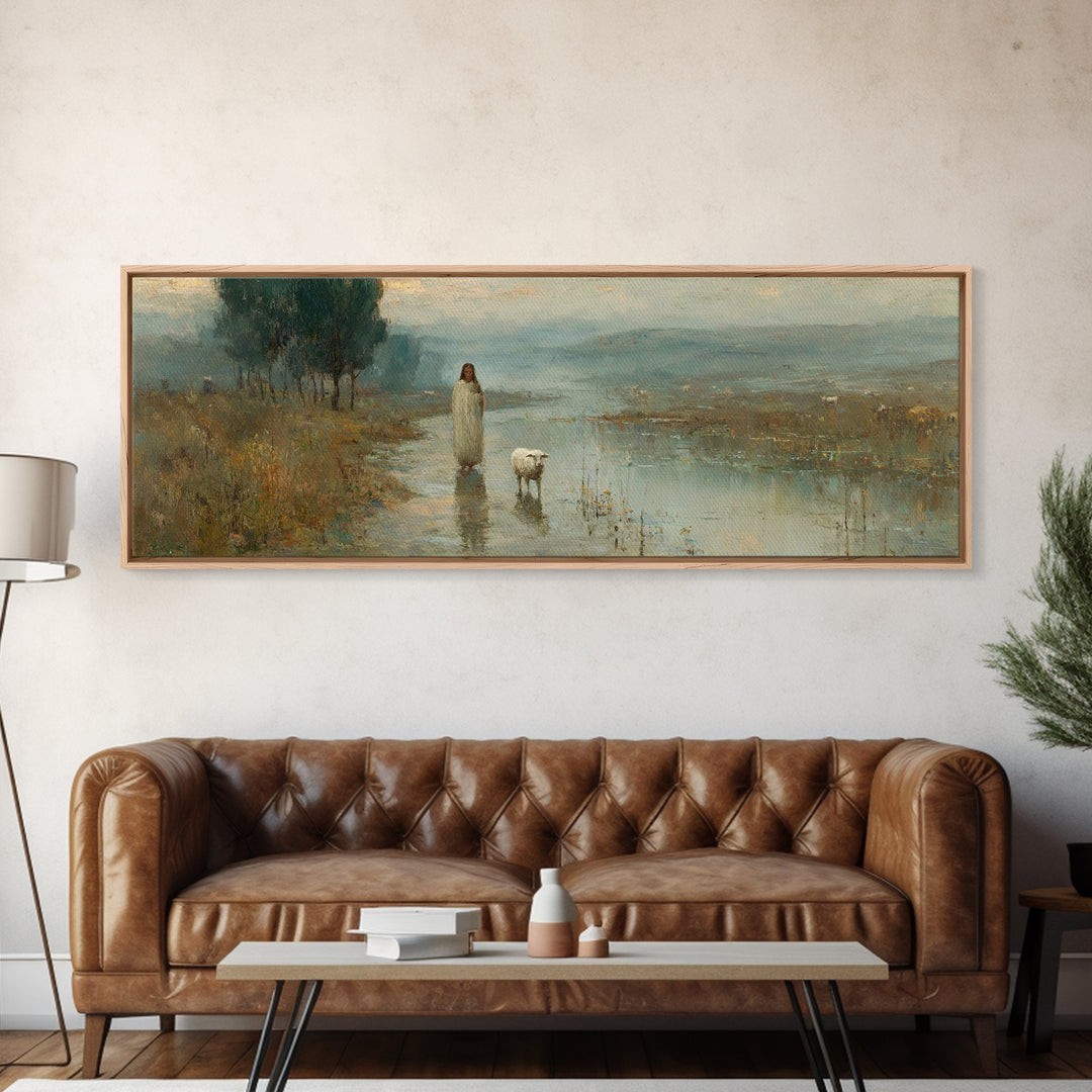 Still Waters Hope – Framed Canvas Print – Christian Art Painting – Panoramic Wall Art – Jesus Art Print – Christian Christmas Art – Christi