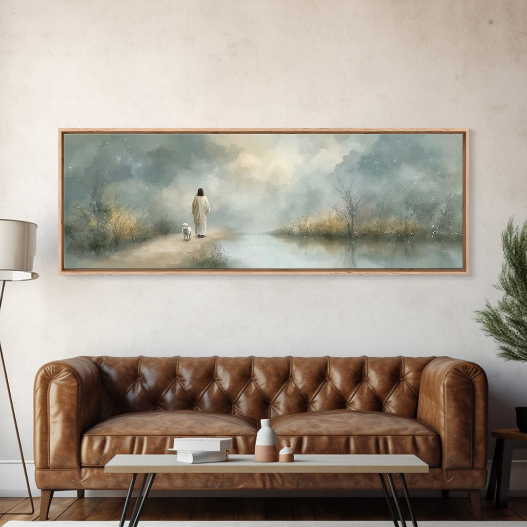 Starry Fields Promise | Framed Canvas Print | Christian Art Canvas | Jesus Painting | Panoramic Frame | Christian Wall Art | Christmas Art