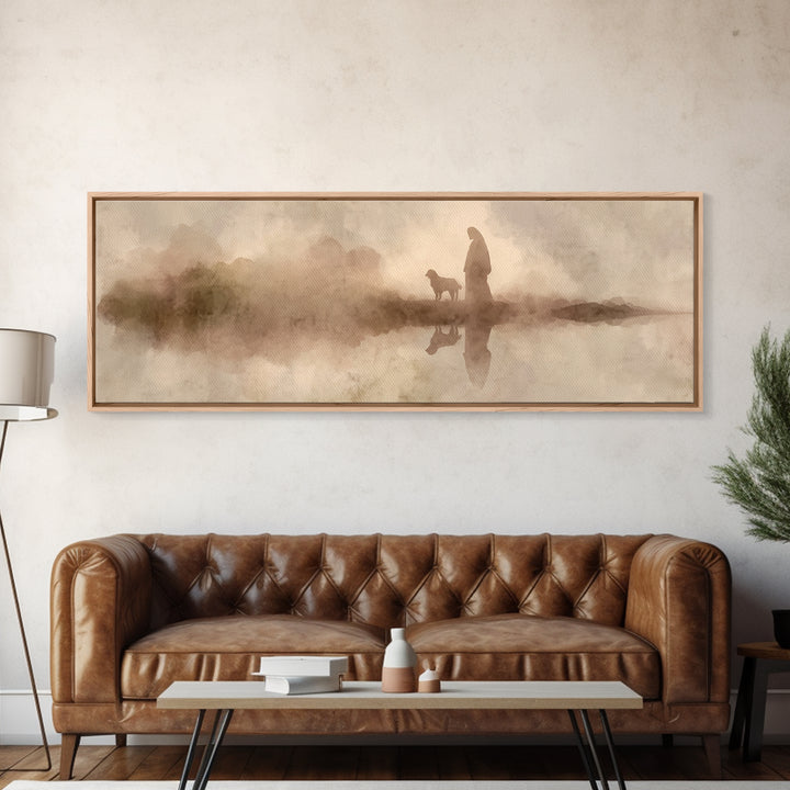 Desert Light Walk – Framed Canvas Print – Christian Wall Art – Panoramic Painting – Jesus Art Canvas – Christian Art Print – Christmas Wall
