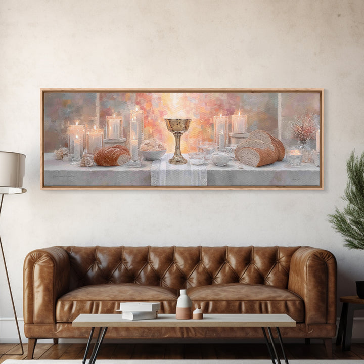 Light Of Communion – Framed Canvas Print – Panoramic Painting – Christian Art Print – Christian Wall Art – Minimalist Christian Art – Chris