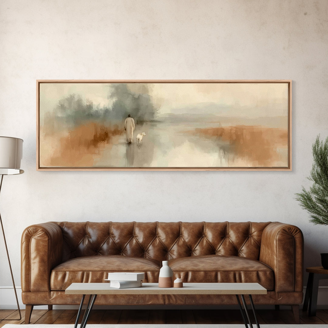 Quiet Journey Home – Framed Canvas Print – Panoramic Art – Christian Wall Art – Jesus Painting – Christian Christmas Art – Christian Decor