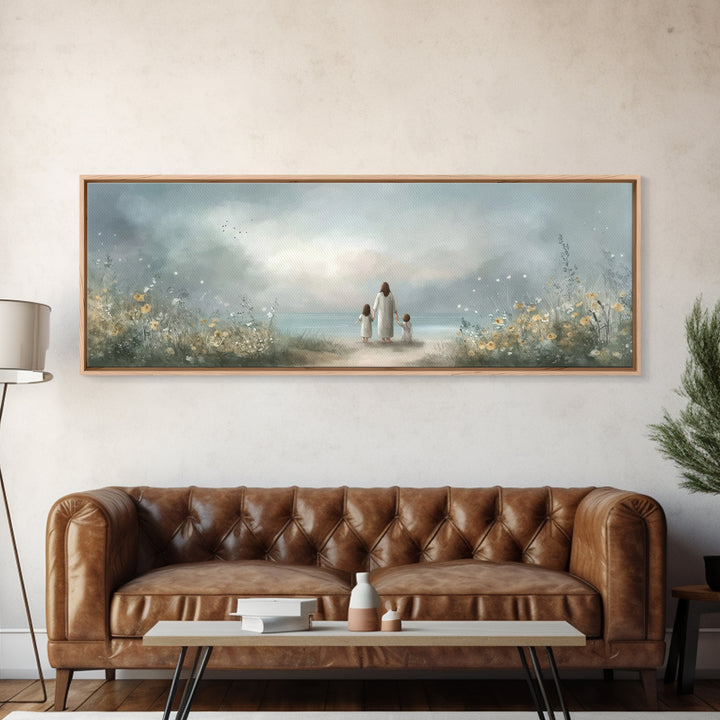 Shoreline Of Hope, Framed Canvas Print, Panoramic Painting, Christian Art Canvas, Jesus Painting, Christian Wall Art, Christian Art Gift
