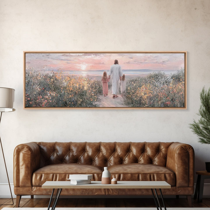 Walk In The Light – Framed Canvas Print – Panoramic Print – Jesus Painting – Christian Art Canvas – Christian Wall Art – Christian Gift Ide