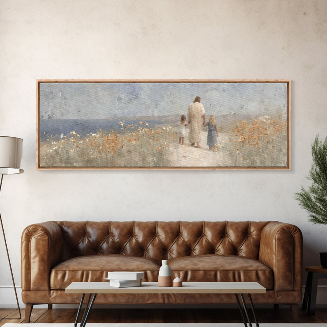 Path Of Gentle Faith, Framed Canvas Print, Panoramic Wall Art, Christian Art Canvas, Jesus Painting, Christian Art Prints, Christian Decor