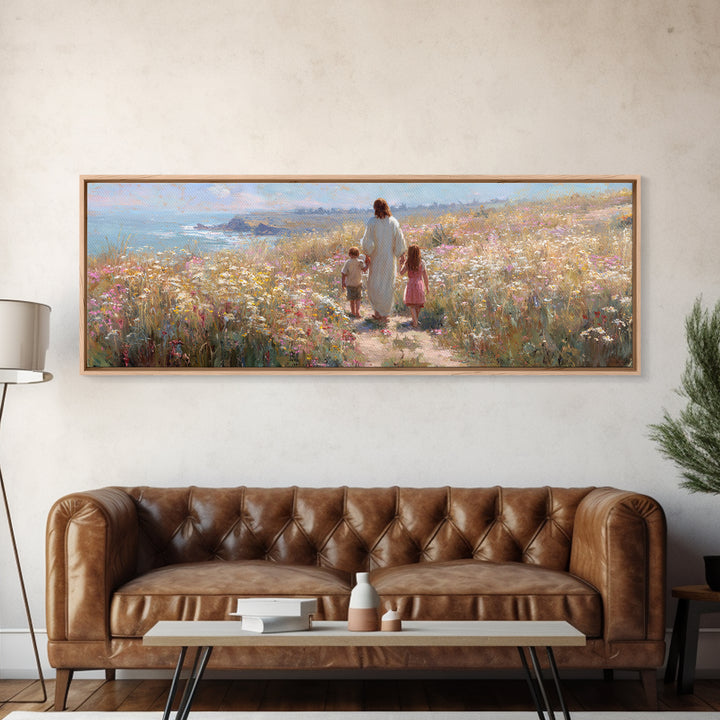 Wildflower Journey – Framed Canvas Print – Panoramic Art – Jesus Painting – Christian Art Canvas – Christian Wall Art – Christian Gift Idea