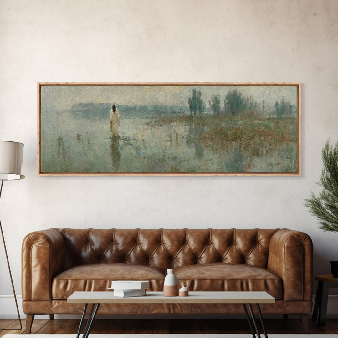 Divine Reflection – Framed Canvas Print – Extra Wide Art – Christian Art Print – Jesus Canvas Art – Christian Gift – Christmas Wall Art