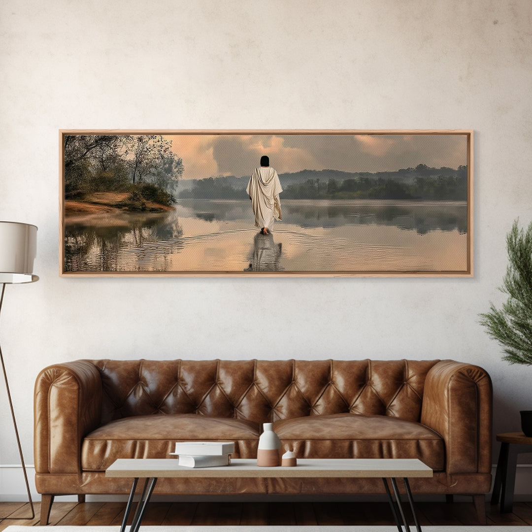 Gentle Shepherd, Framed Canvas Print, Panoramic Wall Art, Christian Painting, Jesus Art Print, Christian Art Canvas, Christian Christmas Ar