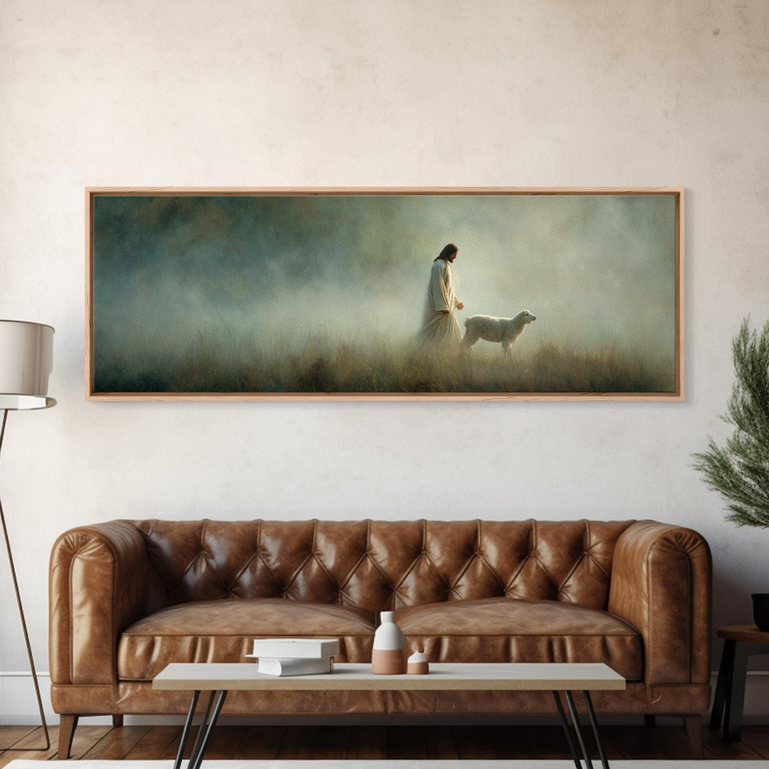 Shepherd’s Path | Framed Canvas Print | Panoramic Art | Christian Decoration | Jesus Canvas Art | Christian Wall Art | Christian Art